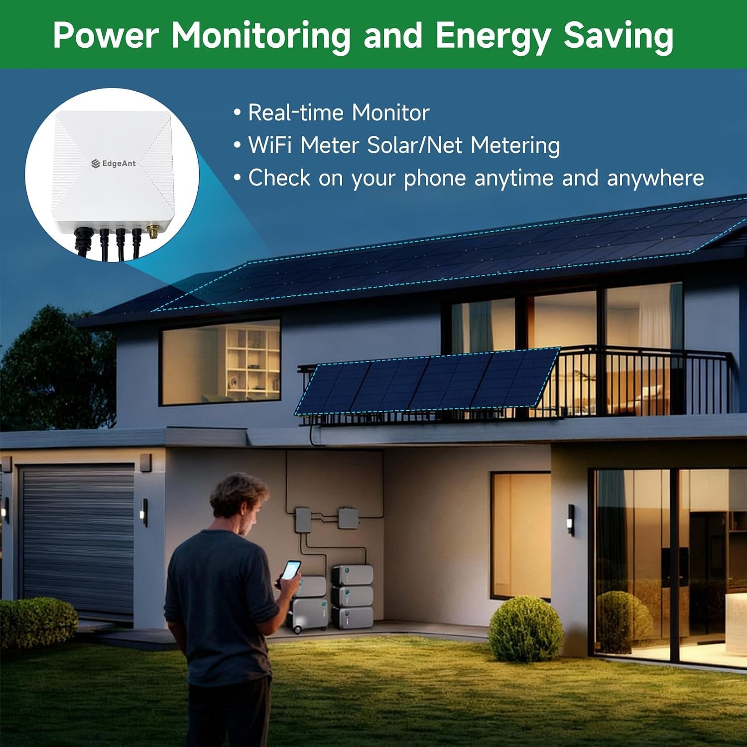 Smart Home Energy Monitor with 3 80A Clamps EdgeAnt, Real-Time Accurate Energy Consumption Tracking, Home Energy Automation and Control, Solar Net Metering 2.4 GHz WiFi - Image 4