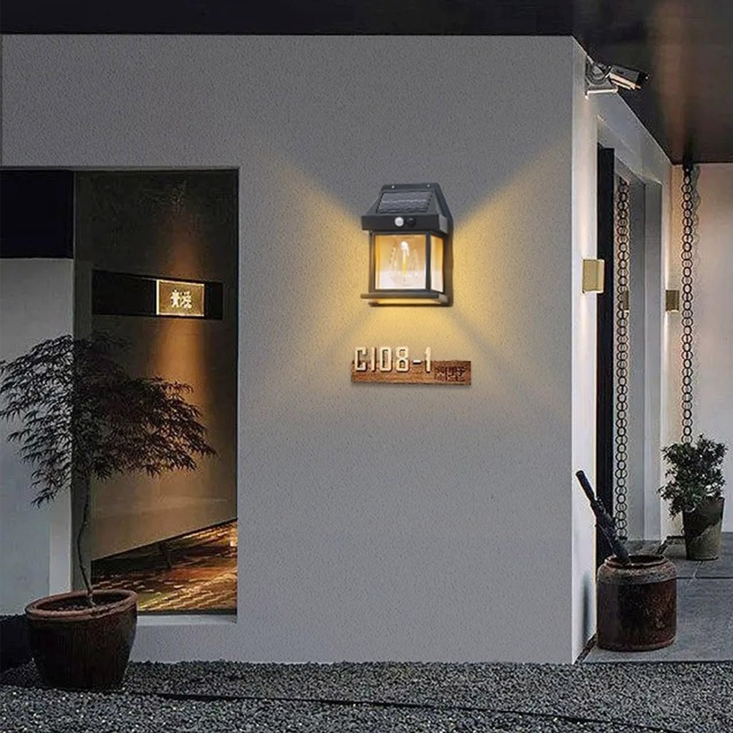 4 Pack Solar Wall Lights Outdoor with Motion Sensor, Vintage Solar Wall Lanterns, Dusk to Dawn IP65 Waterproof Solar Lights for Porch Patio Garage Fence Yard Garden (4, Black) - Image 6