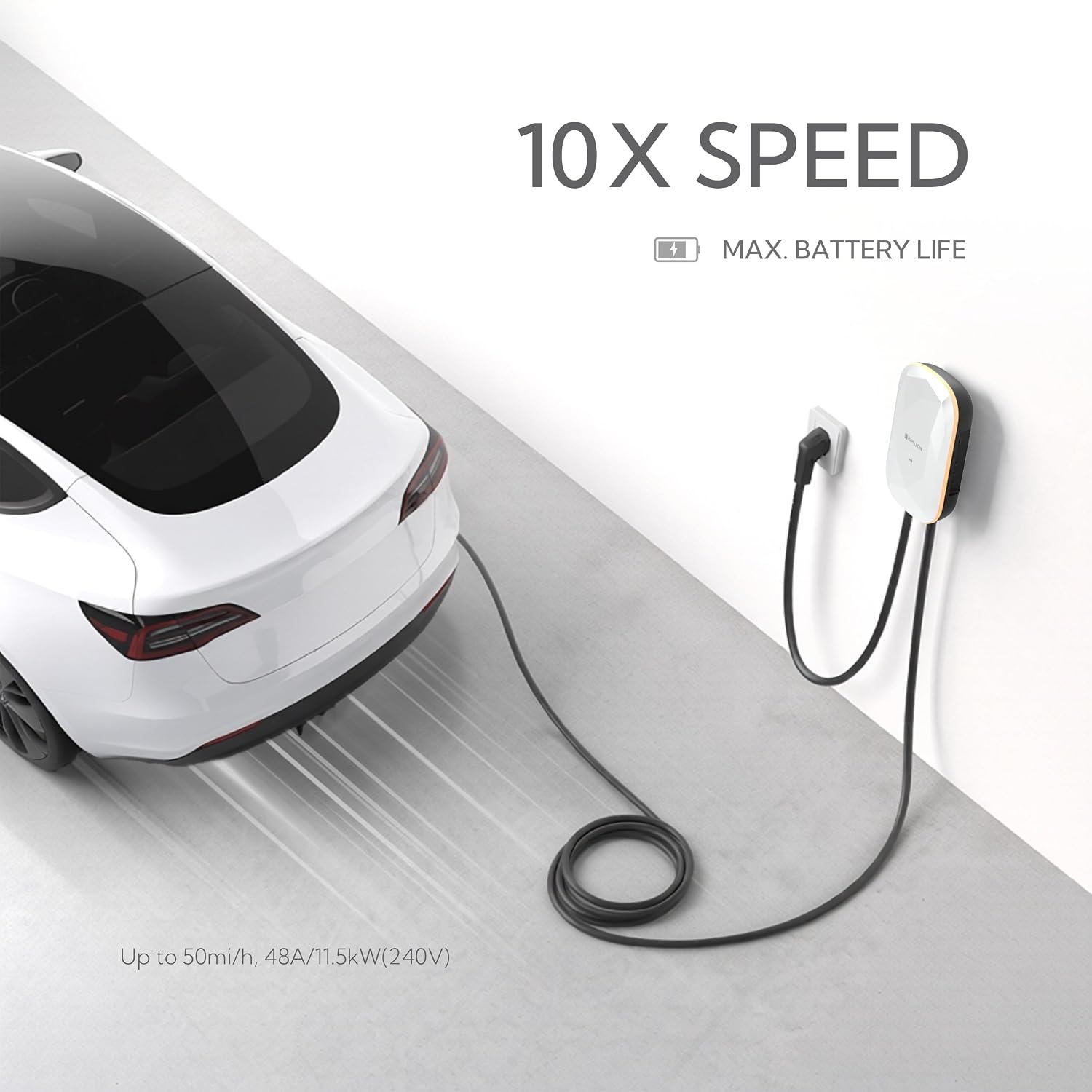RIPPLEON Level 2 EV Charger - Hardwired/48Amp/11.5KW/240V, UL2594, ETL, FCC | Compatible for All North American EVs/EV Charger Level 2 with Dual Plug Type - 25ft Cable/Smart App/Weatherproof/Lunar Pearl - Image 2