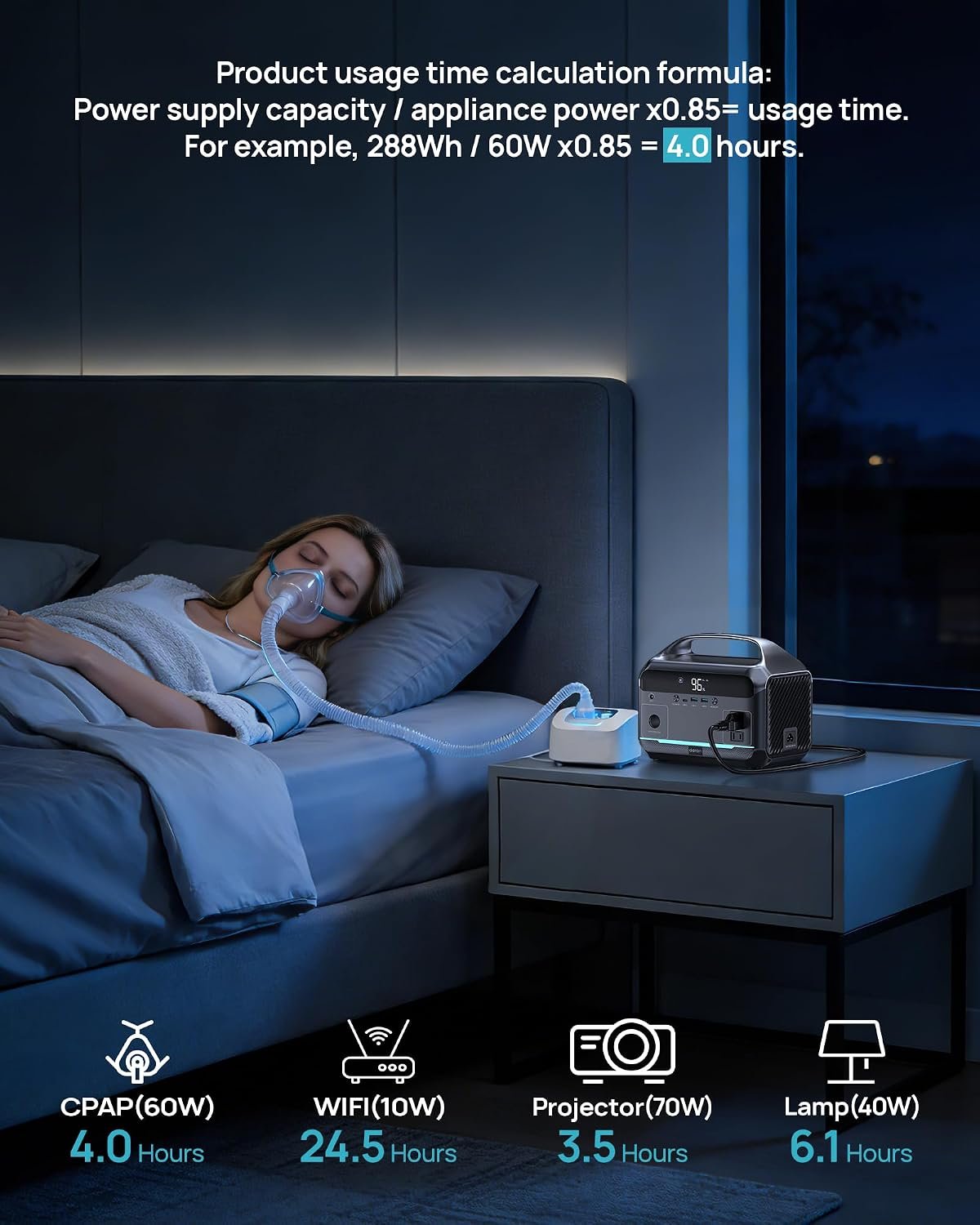 DARAN Portable Power Station 600W (1200W Peak), 288Wh Solar Generator LiFePO4 Battery with AC DC Outlets, 2hrs Fast Charging, 7-Port Design for Emergency, Hurricane (Solar Optional) - Image 8