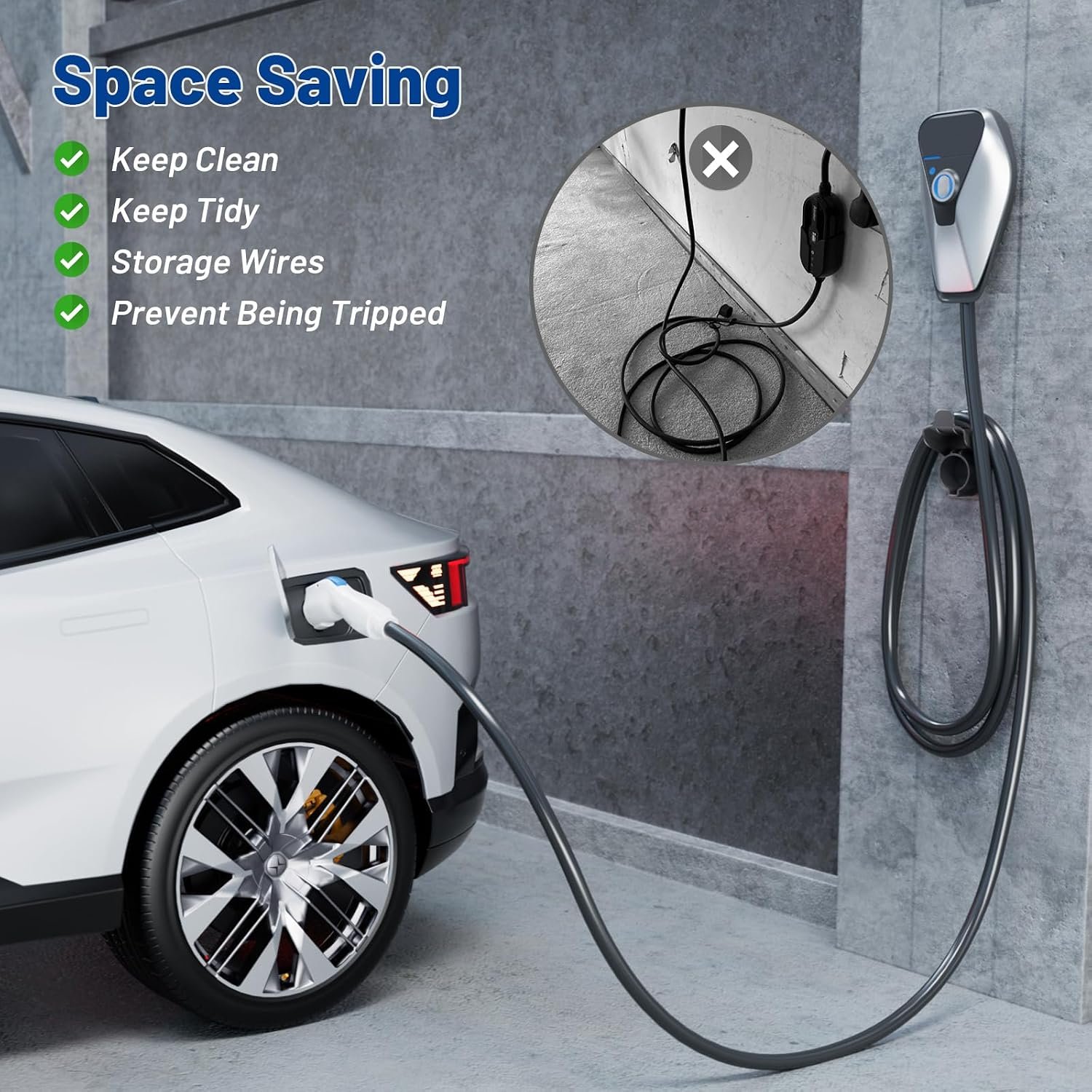 Anina EV Charger Holder SAE J1772 Charging Cable Organizer for Portable Electric Car Charger Cable Hanger Electric Vehicle Charging Cord Holder Wall-Mount Connector Space Saving - Image 5