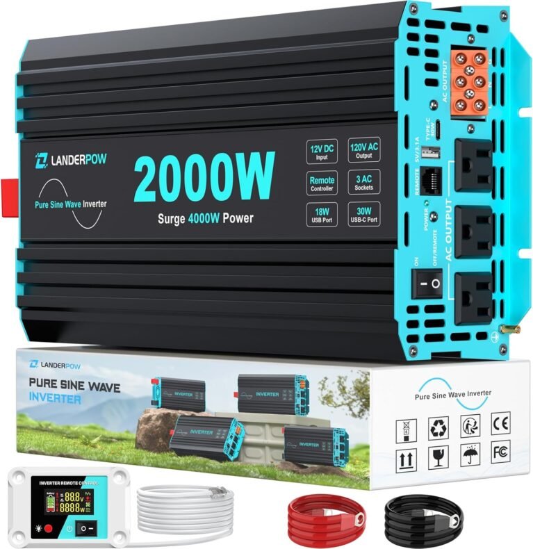 2000 Watt Inverter, 12V DC to 120V AC Pure Sine Wave 4000W Surge | Power Inverters with Remote Control, 3 AC Outlets, 30W USB-C, 5V/3.1A USB, Hardwire Port, for Solar, RV, Truck, Car, Vehicles