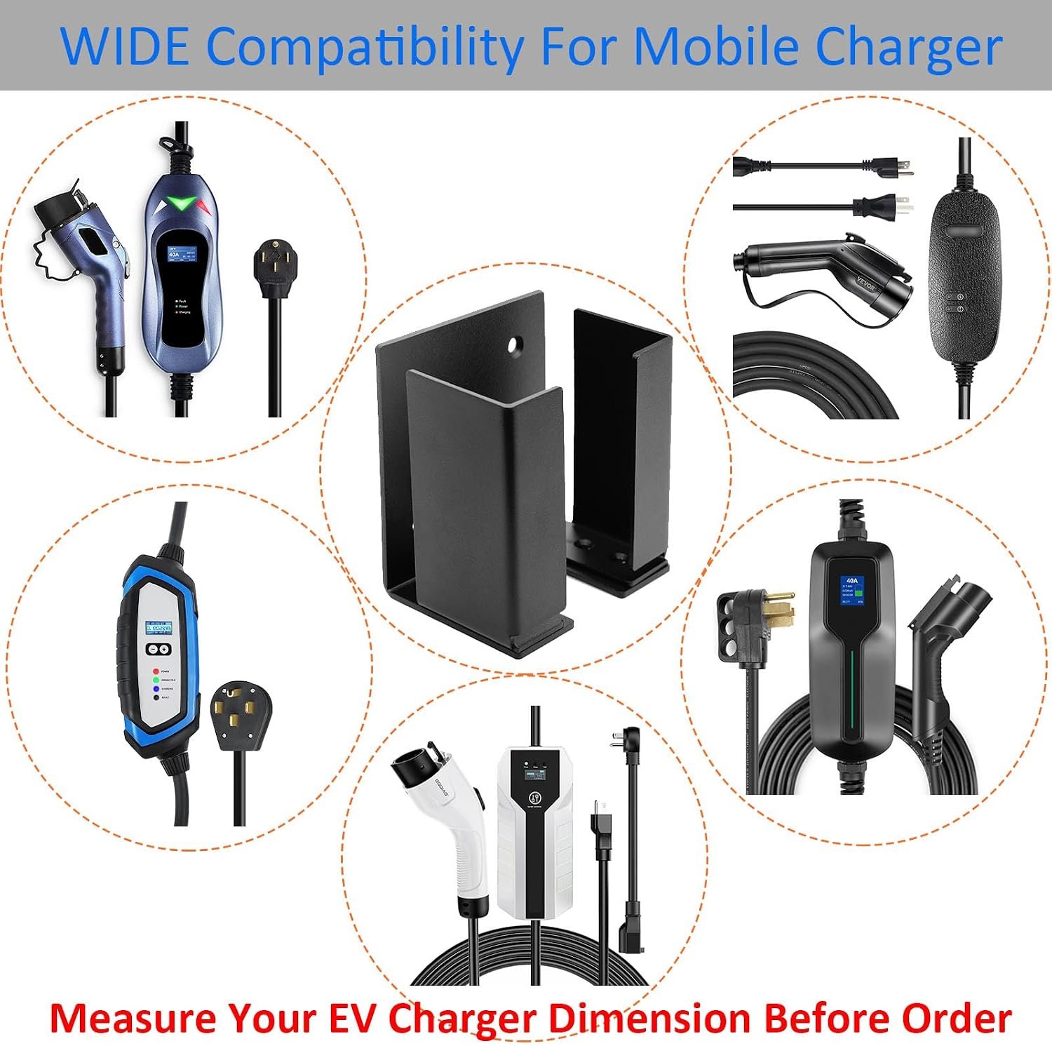 EV Charger Holder Enduring Metal EV Charging Box Holder | Adjustable for Different Size EV Mobile Charger Controller, Black Wall Mount Bracket Fit Max Size 4.76x2.95 Inches - Image 3