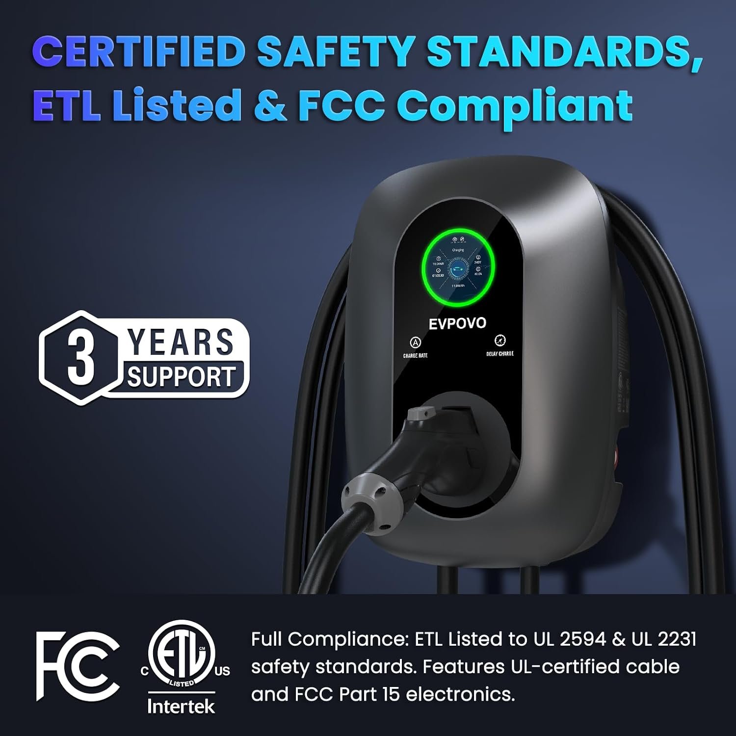 Hardwired Level 2 EV Charger 48 Amp J1772, 240V 11.5kW, 25 ft Cable | EV Charger Level 2, Home Electric Vehicle Charging Station, WiFi Smart App, Adjustable 16-48A, ETL Listed, IP66 Weatherproof - Image 8