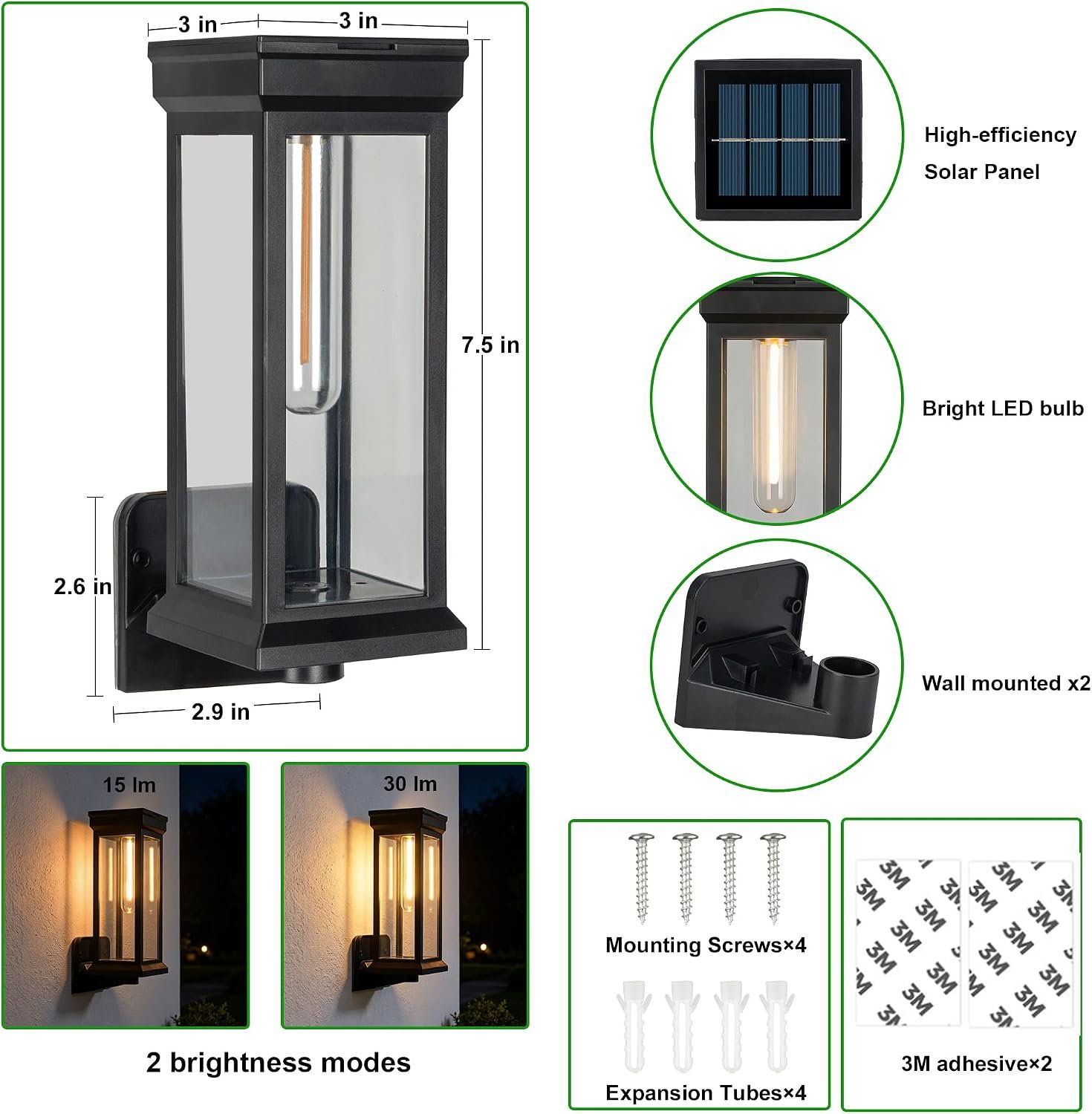 pearlstar Outdoor Solar Wall Lights 2Pack Dusk to Dawn Porch Solar Sconces Wall Mounted Lanterns Waterproof Exterior Lighting Fixtures with 2 Lighting Modes, for Outside Fence Patio Garage Yard - Image 5