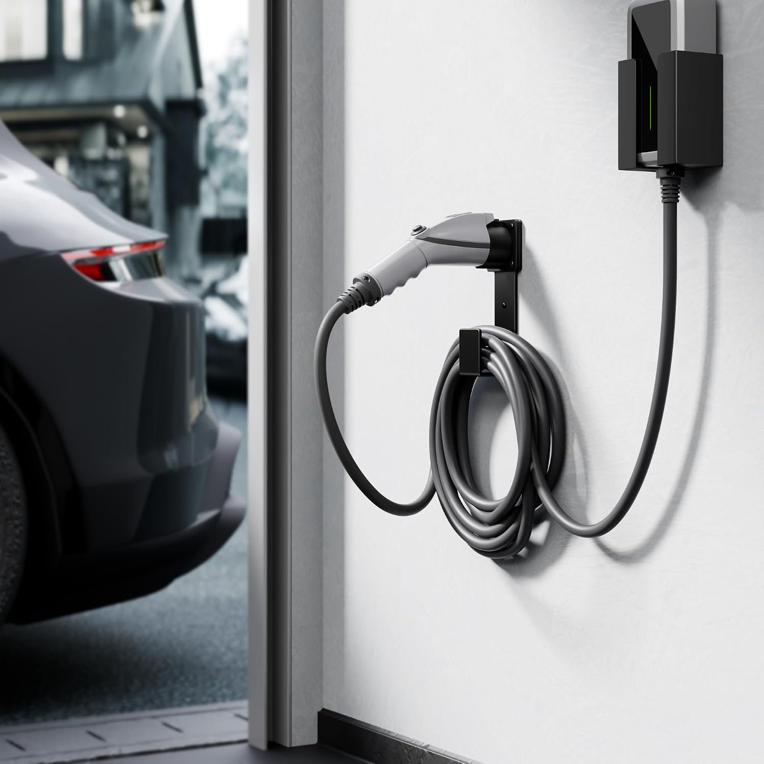 EV Charger Holder Wall Mount – J1772 Cable Organizer & Nozzle Holster with Storage Box for Electric Vehicle Charging - Image 2