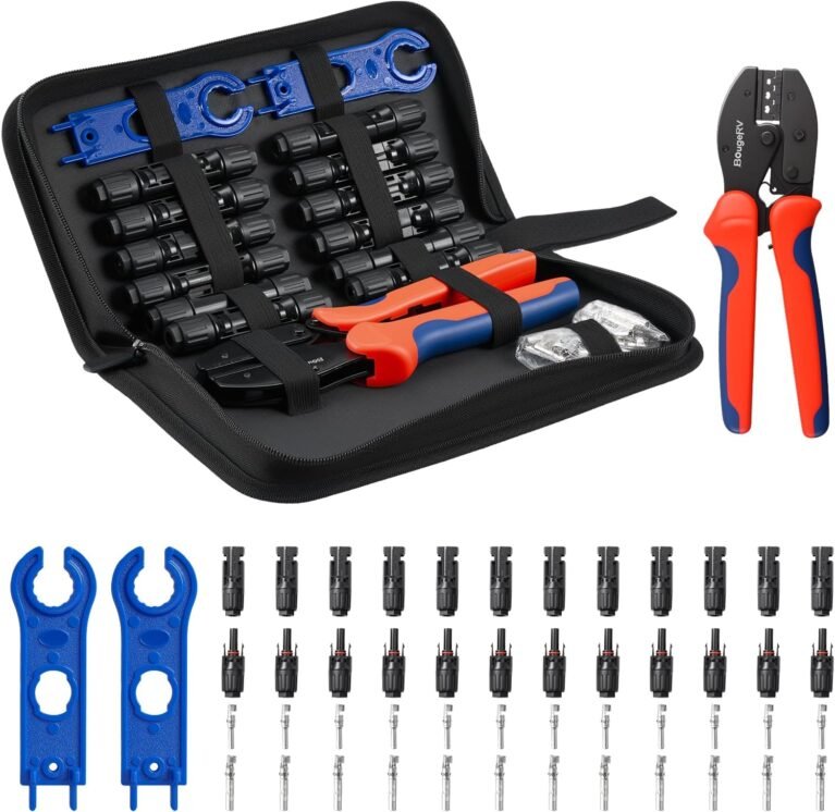 BougeRV Solar Crimper Tool Kit - Crimper, 12 Pairs Connectors, 2 Spanners | for 14-10 AWG Solar Panel Cable, PV Wire Crimping Assembly and Installation, for DIY Repairing RV Boat Off-Grid System