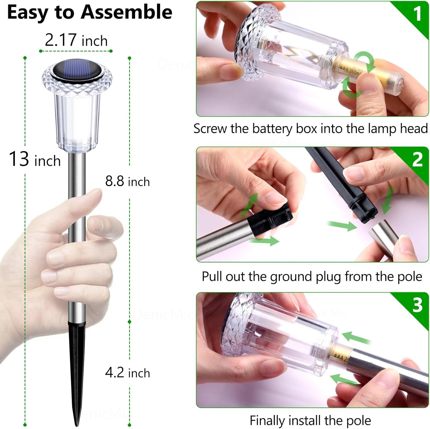 DenicMic Solar Lights Outdoor Waterproof 10 Pack Pathway Lights Cool White | Stake Lights for Yard Garden Driveway Walkway Outside Landscape Path Lights, Auto On/Off 6000K LED, Stainless Steel Pole - Image 5