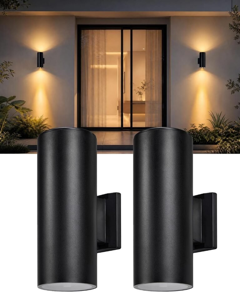 pearlstar 2 Pack Solar Wall Lights Outdoor Dusk to Dawn Solar Sconces Lights, Up & Down Warm White Glow IP65 Waterproof Wall Mount Lamp for Outside Garage Fence Patio Porch Yard, 10.6"
