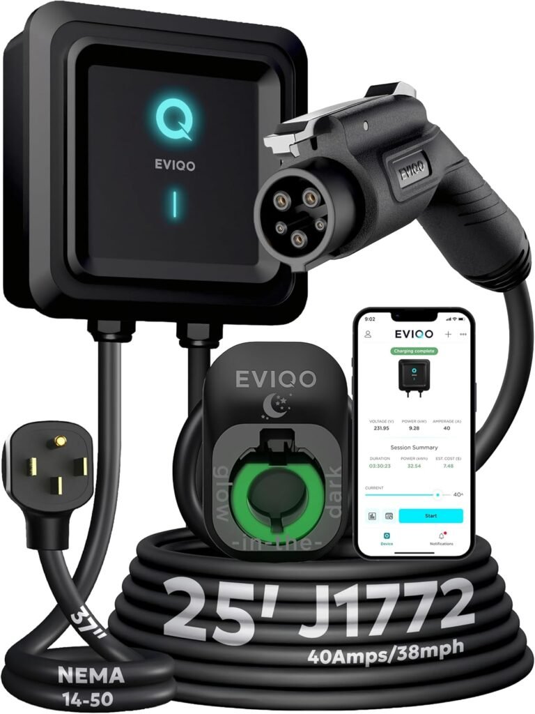 Level 2 EV Charger J1772 40A NEMA 14-50 - 240V Wall Charging Station | Plug in, up to 40 mph, 25ft Cable, WiFi (2.4GHz), Smart App, Weatherproof Indoor/Outdoor (IP66, NEMA 4), UL & ETL Certified