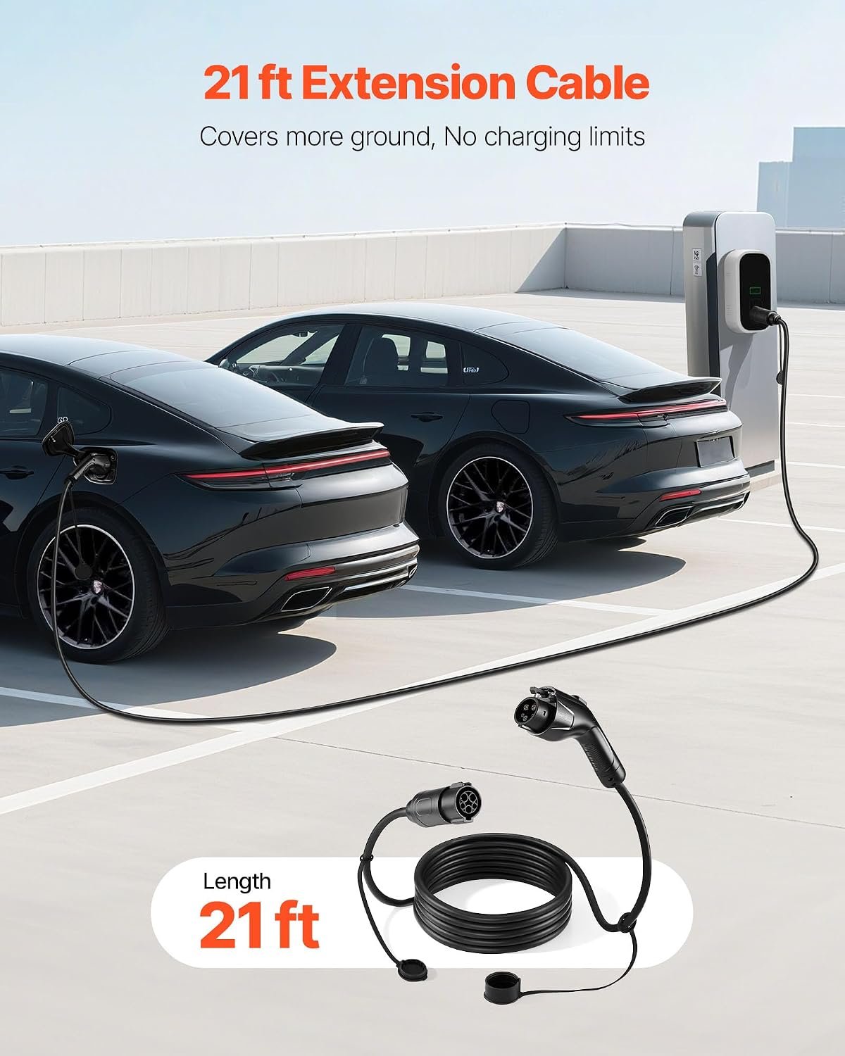 VEVOR EV Charger Extension Cable, 48Amp 21 ft J1772 Extension Cord Compatible with 120V-240V SAE J1772 Electric Vehicle Chargers, Level 1/Level 2 IP66 Heavy Duty Car Charging Cable with Carrying Bag - Image 3