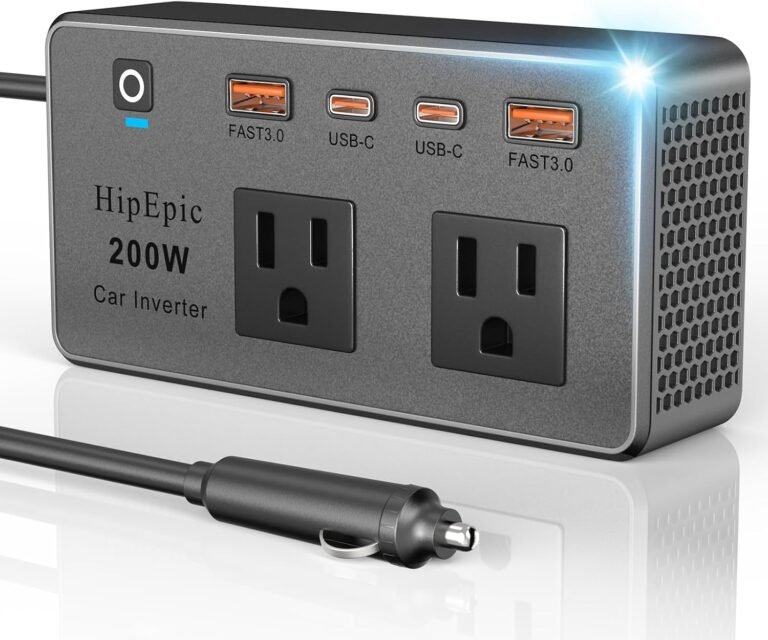 200W Multi-Port Car Power Inverter,Small Auto Outlet Adapter | Portable Inverters for Vehicle-24W USB A/C&3 Plug for Laptop,12V DC to 110V/120V AC,Work with Standard Car Cigarette Lighters