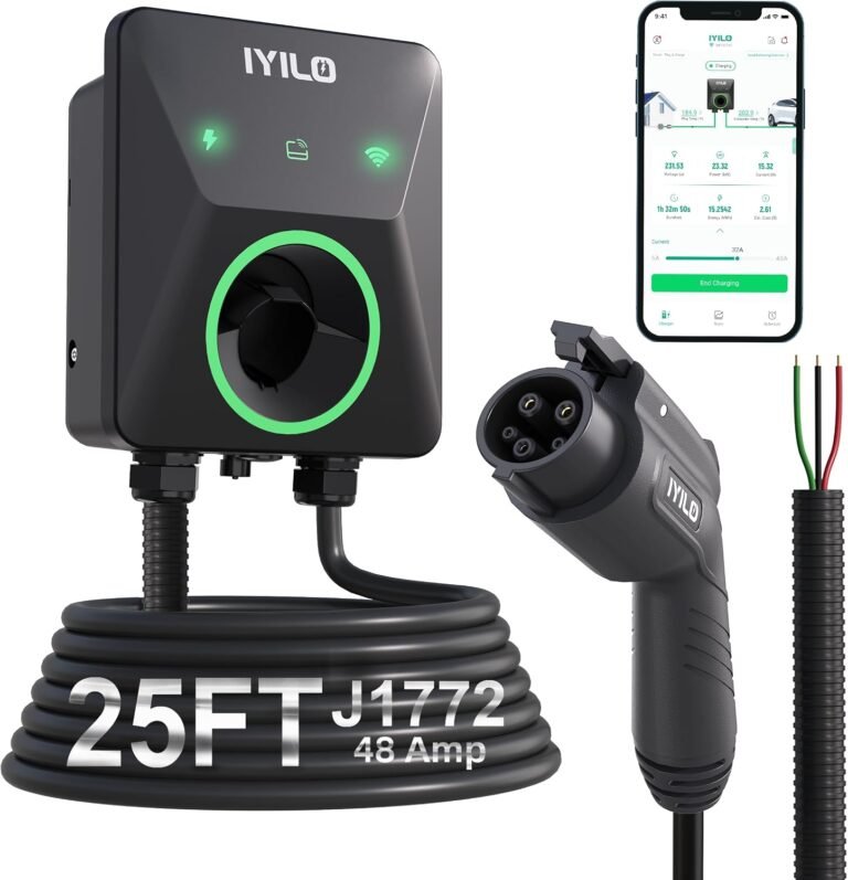 Level 2 EV Charger, 48Amp/11.5KW/240V, UL 2594, ETL & Energy Star | J1772 Wall EV Charger with Dual Temp Sensors, Power Sharing, Dynamic Load Balancing, Schedule Charging, RFID, Smart APP