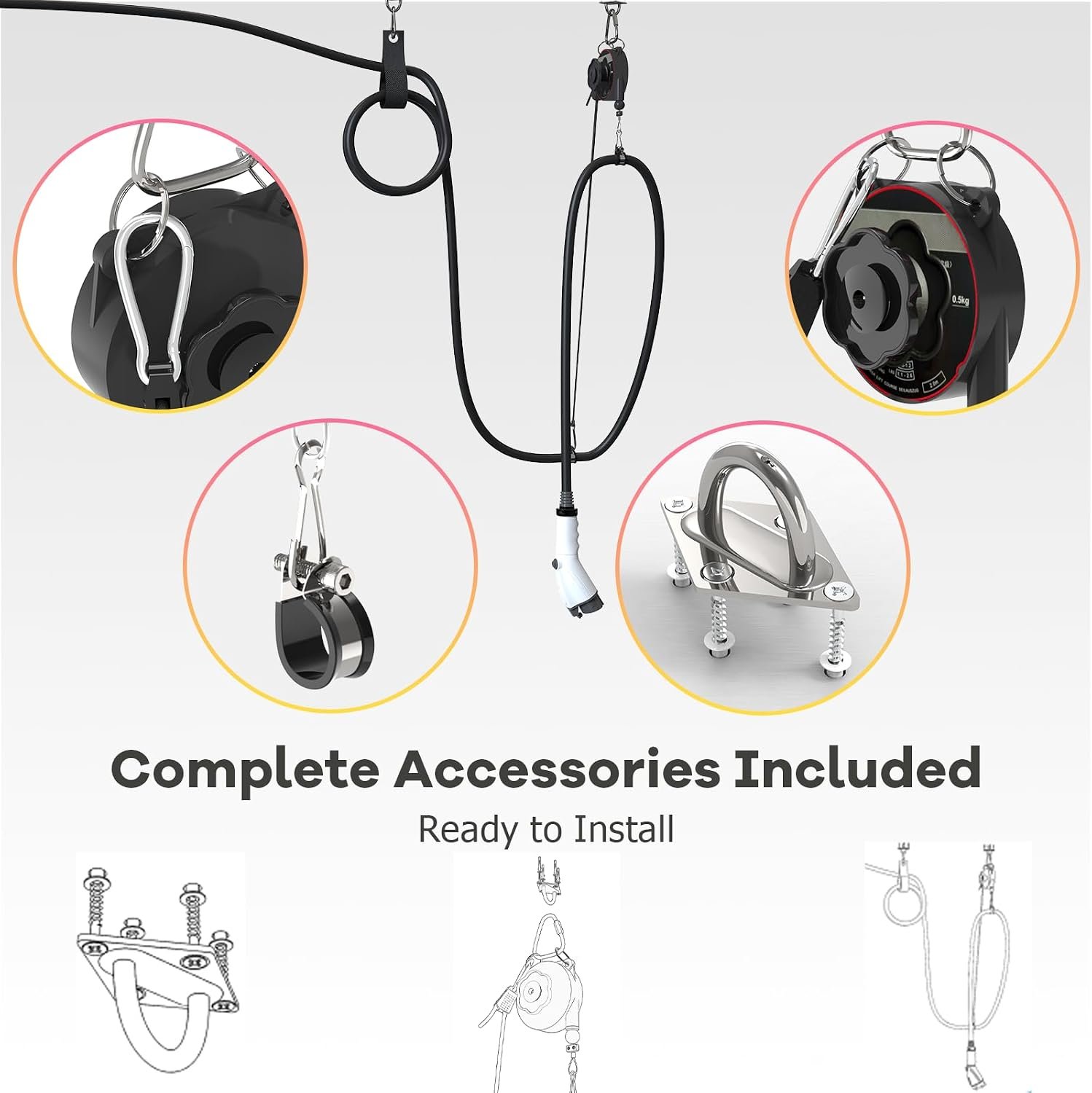 Flexible charging Universal EV Overhead Retractable Cable Management System for Tesla & Other Electric Vehicles,Garage Charging Cable Organizer for All Level 2 Chargers-Mounts to Ceiling and Wall - Image 5
