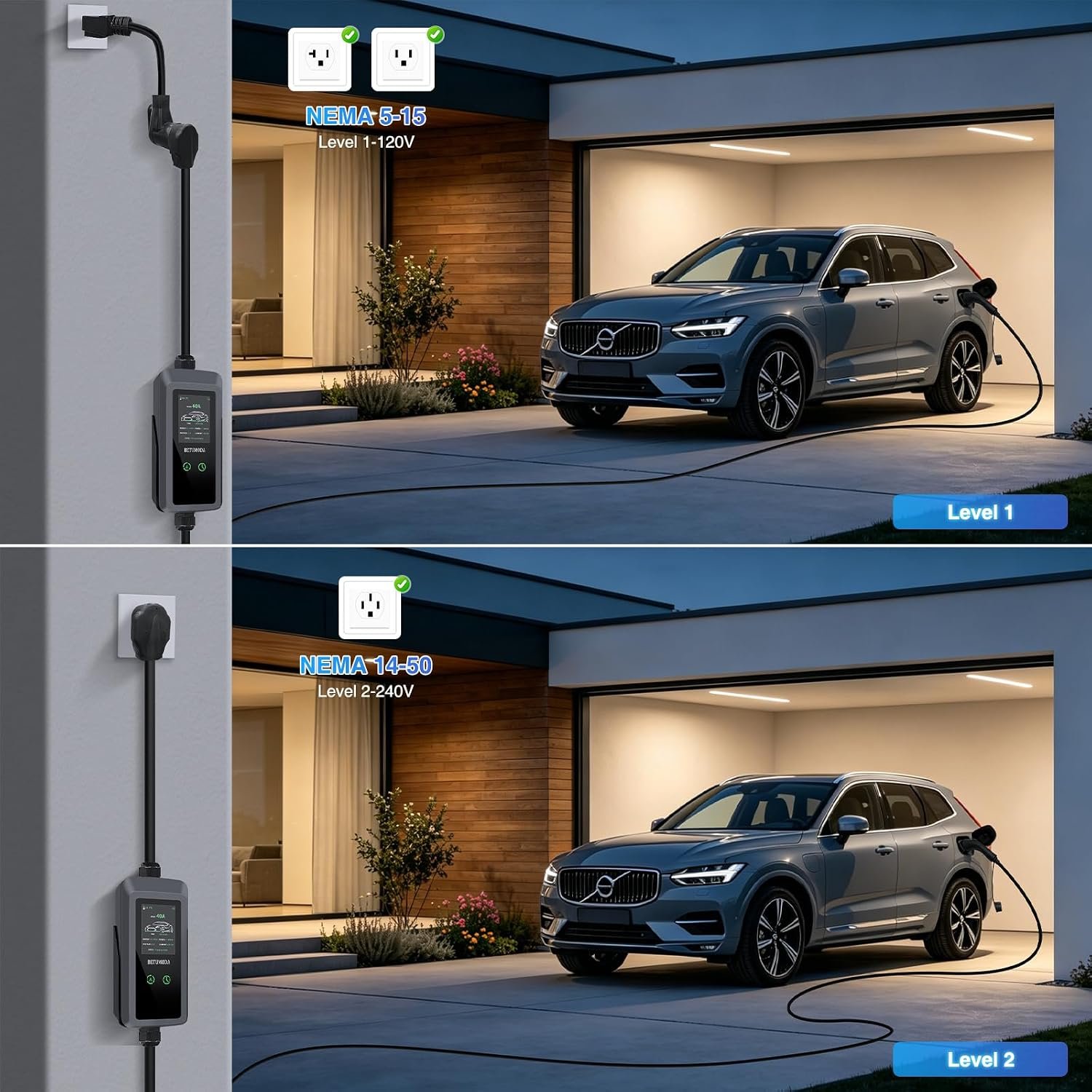 Level 2 EV Charger, 40 Amp 240V 9.6kW, 25ft Cable, LED Display | Portable J1772 Charger EV Car Charging Stations for Home Level 2, NEMA14-50 Plug, Current Adjustable (Tesla Need Adapter) - Image 7