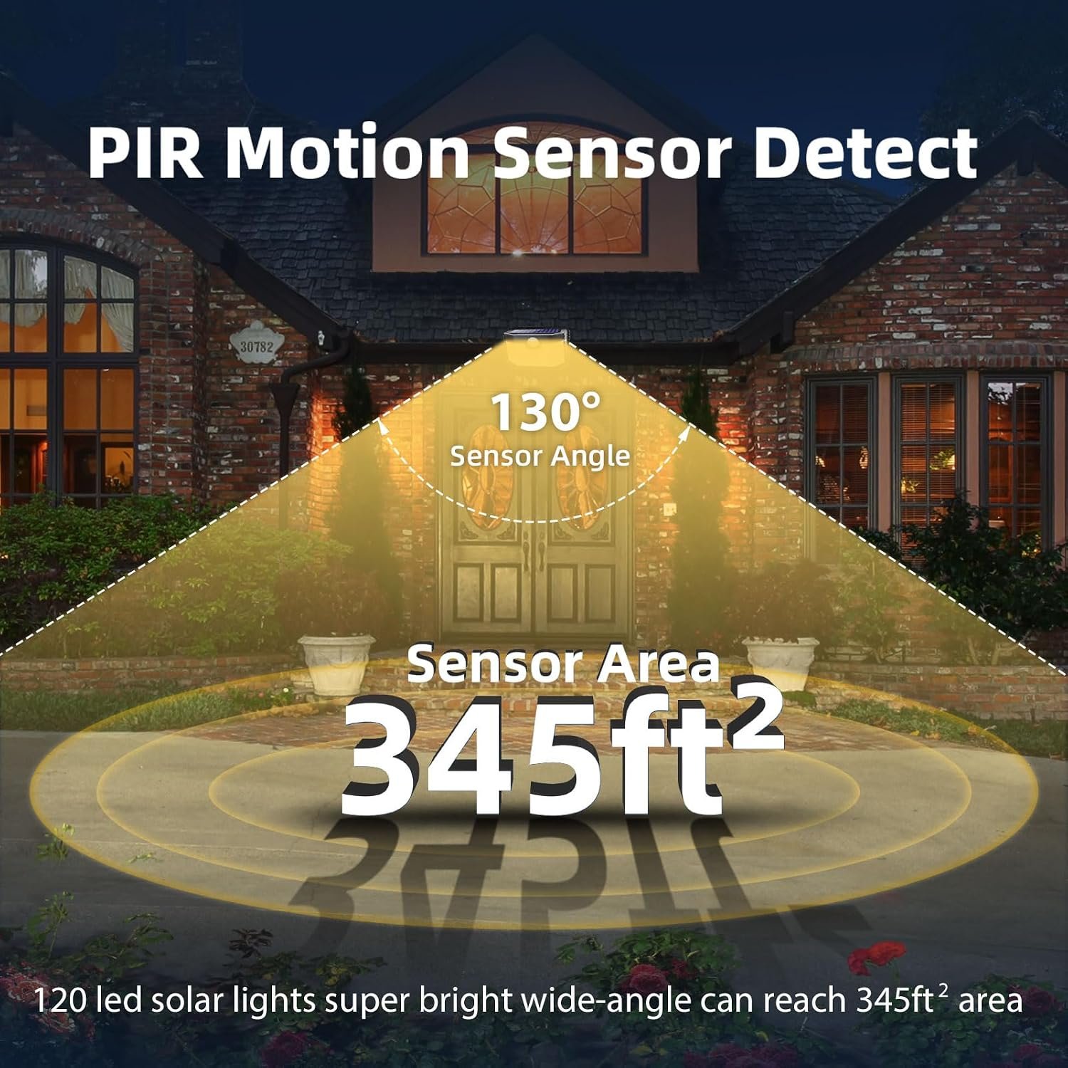 HMCITY 120 LED Solar Lights Outdoor Motion Sensor, 4 Pack, Black Warm | 3 Lighting Modes, IP65 Waterproof, Front Button Control, Wide Solar Wall Lights Ideal for Garden Patio Yard - Image 6
