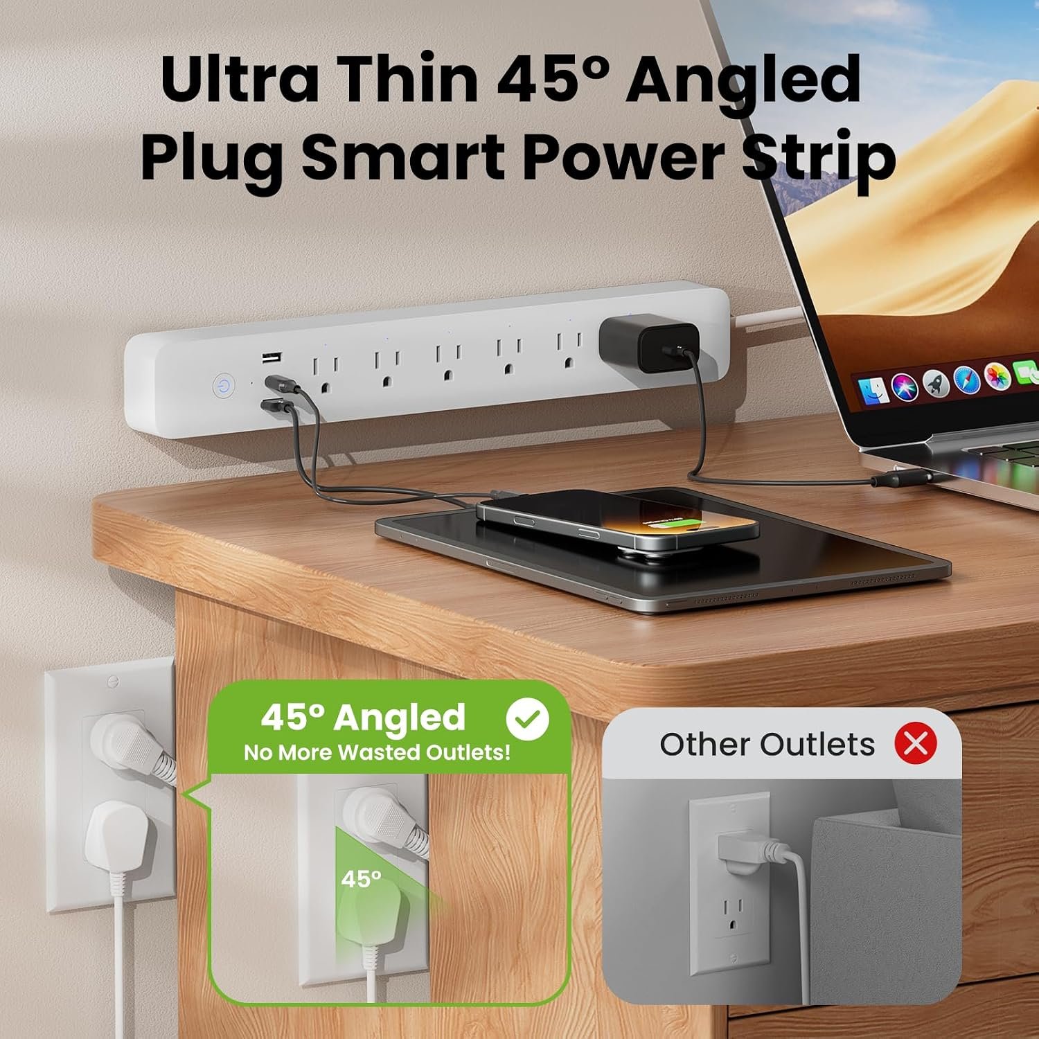 GHome Smart Power Strip with Energy Monitoring, 6 WiFi Outlets & 30W USB-C Fast Charging, Works with Alexa & Google Home, Flat Plug Power Strip, 2.4GHz WiFi Only, No Hub, 7.2ft Extension Cord - Image 7