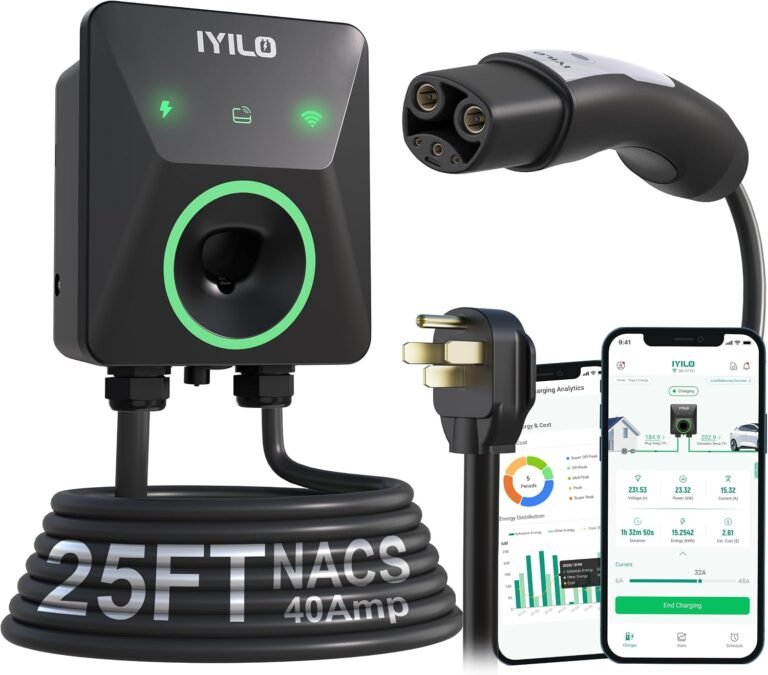 Level 2 EV Charger for Tesla, 40Amp/9.6KW/240V, UL/ETL/Energy Star | Wall Charger Supports Power Sharing & Dynamic Load Balancing, Temp Sensors, WiFi, Smart APP, Scheduled Charging, NEMA 14-50P