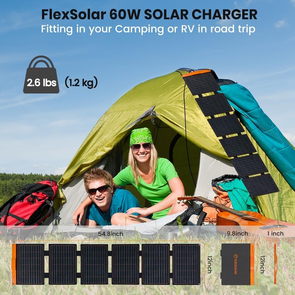 FlexSolar 60W Foldable Portable Solar Panel Charger IP67 Waterproof | with PD3.0 USB-C, QC3.0 USB-A & DC; Power Emergency Camping for Small Power Station Generator,Phones, Power Banks, Tablets - Image 3