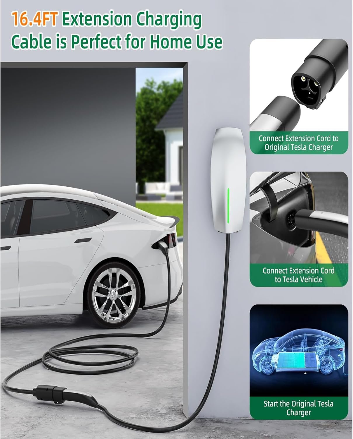 Extension Cord for Tesla, 16.4FT 50A 240V Tesla Charger Extension Cable with NACS Plug, Compatible with Model Y/X/3/S, Level 1/2 Charger Extension for Mobile Connector & Wall Connector - Image 7