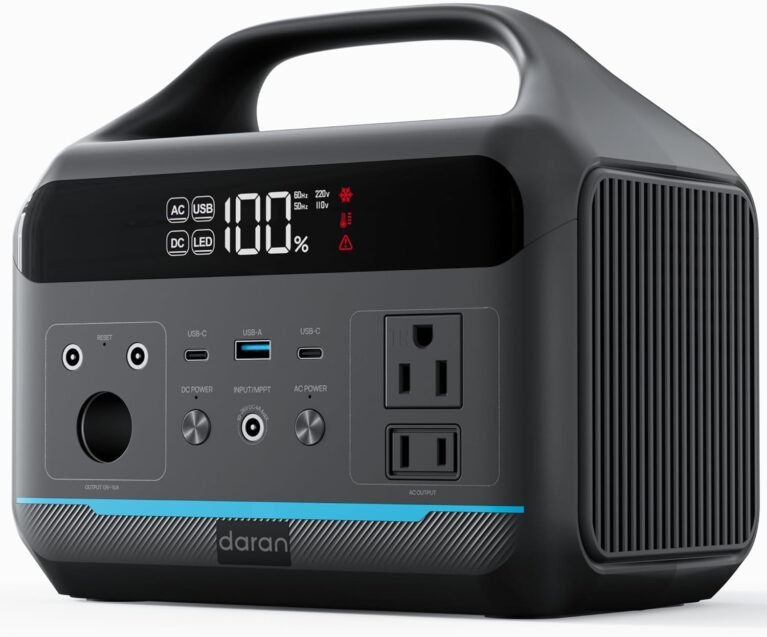 Daran Portable Power Station 600W(1200W Surge) - 288Wh Solar Generator LiFePO4 Battery with AC DC Outlets, 8.3LB Portable Charging Station for Camping, RV, Home, Emergency (Solar Optional)