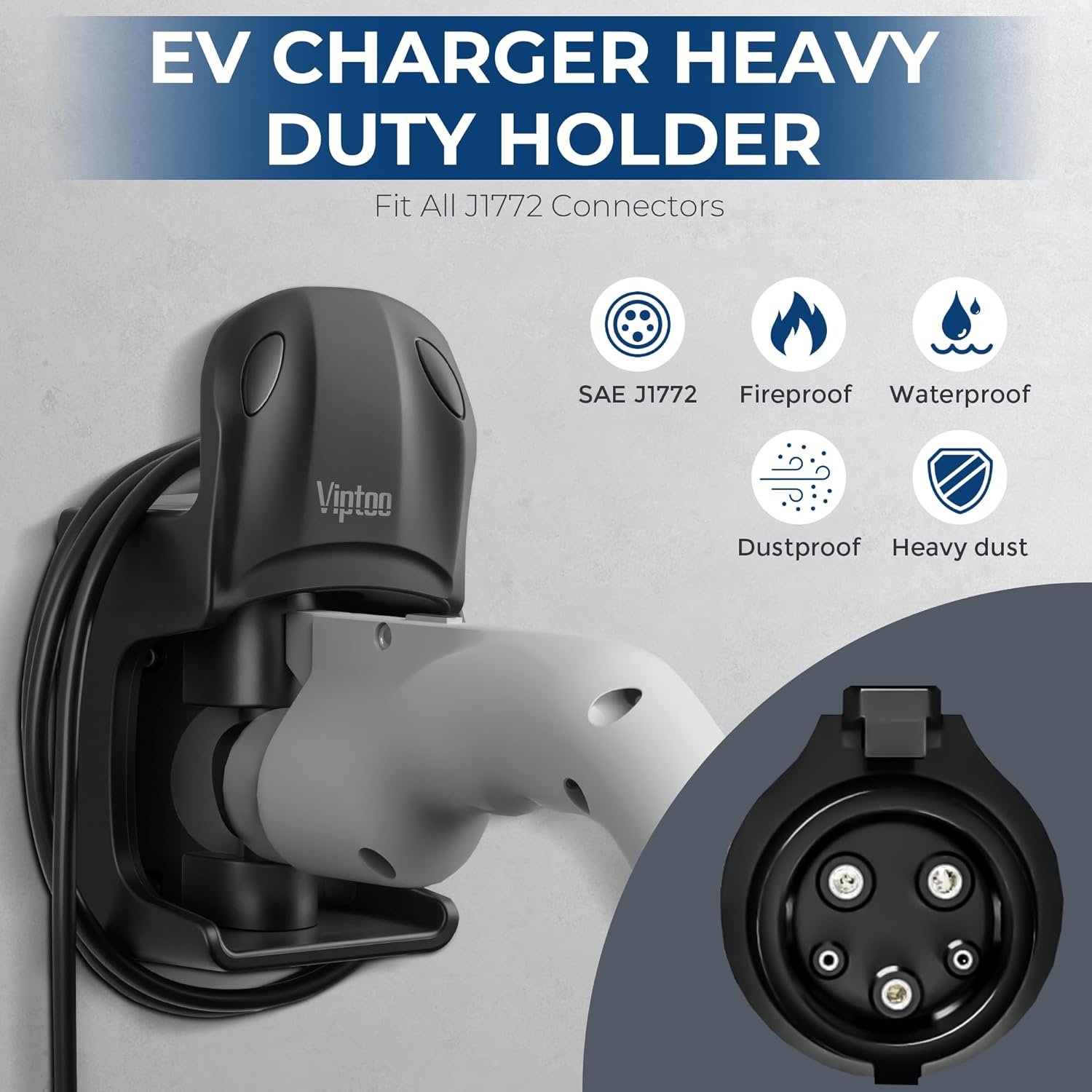 VIPTOO J1772 EV Charger Holder Wall Mount | 5-position 0°–180° rotation helps align J1772 connectors; durable ABS keeps charging cables tidy and off the garage floor - Image 4