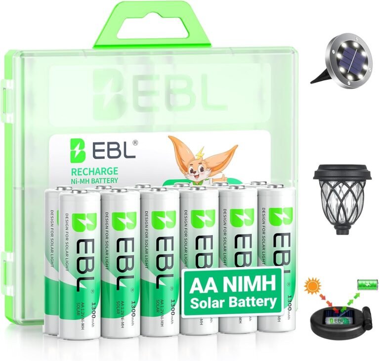EBL Solar AA Battery Rechargeable Batteries for Solar Lights, 12 Pack | 1300mAh NIMH Pre-Charged 1.2V Mercury-Free, 1200 Cycles for Outdoor Garden Landscaping String Lights