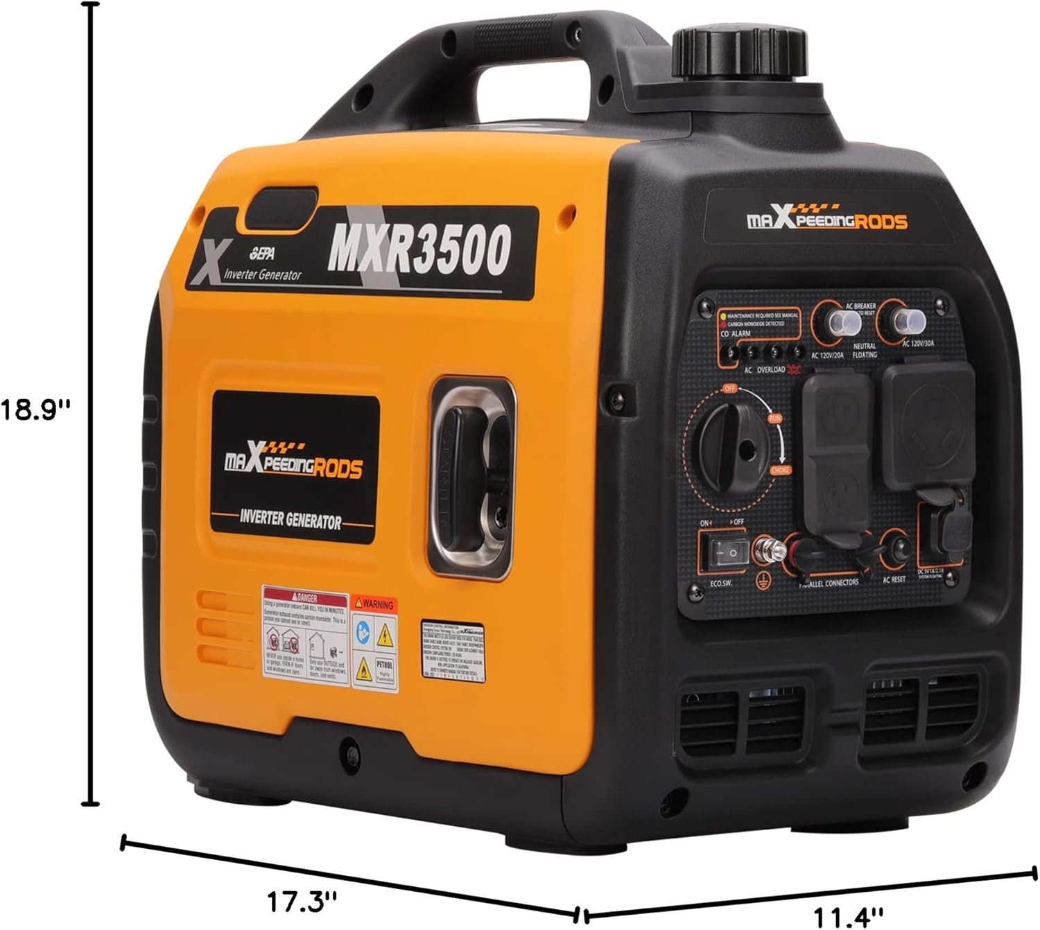 MaXpeedingrods 3500 Watt Portable Inverter Generator EPA Compliant,Gasoline | Compact and Lightweight for Home Backup Power, Outdoor Camping, RV and Trailer, MXR3500, CO Sensor, Gas Powered - Image 9