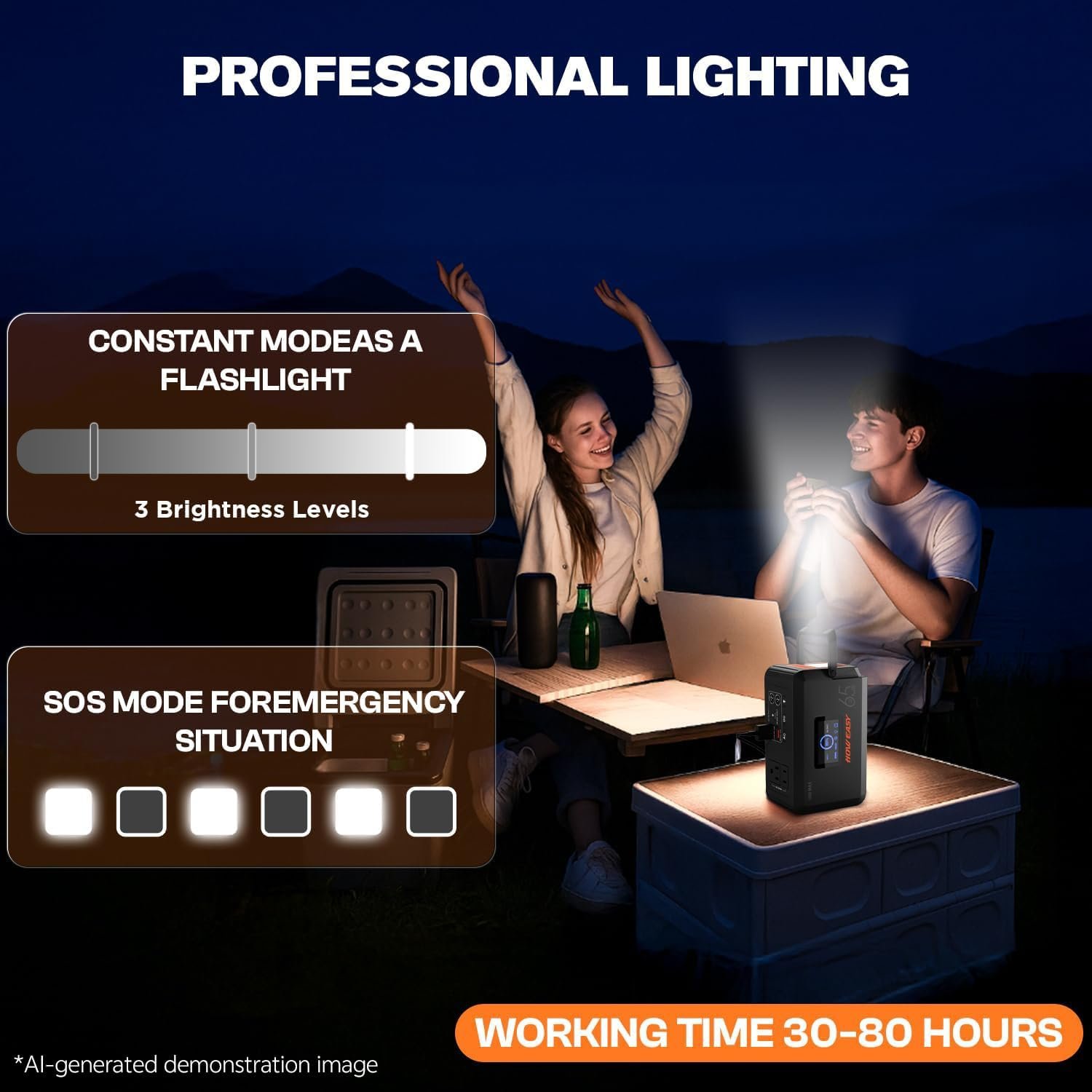 HOWEASY Portable Power Station,135W(270W Peak) Solar Generator | Power Bank with AC Outlet and 65W PD Output,98Wh Lithium Battery Backup with LED Light for Camping, Backup Outdoor Emergency - Image 7