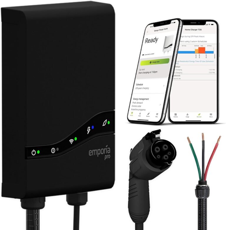 EMPORIA Pro Level 2 EV Charger with PowerSmart - 48 amp Fast EV Charger for Home with Hardwire and J1772 Connector - 240v Electric Vehicle Charging Station and 25' EV Charging Cable