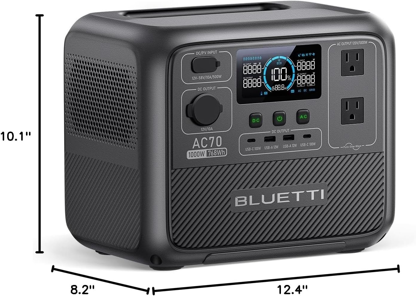 BLUETTI AC70 Portable Power Station 768Wh 1000W LFP Battery Solar Generator | Power Lifting 2000W, 45 Min 0-80% Fast Charging, 20ms UPS, Emergency Backup Power for Blackout, Camping, Outage and Road Trip - Image 9