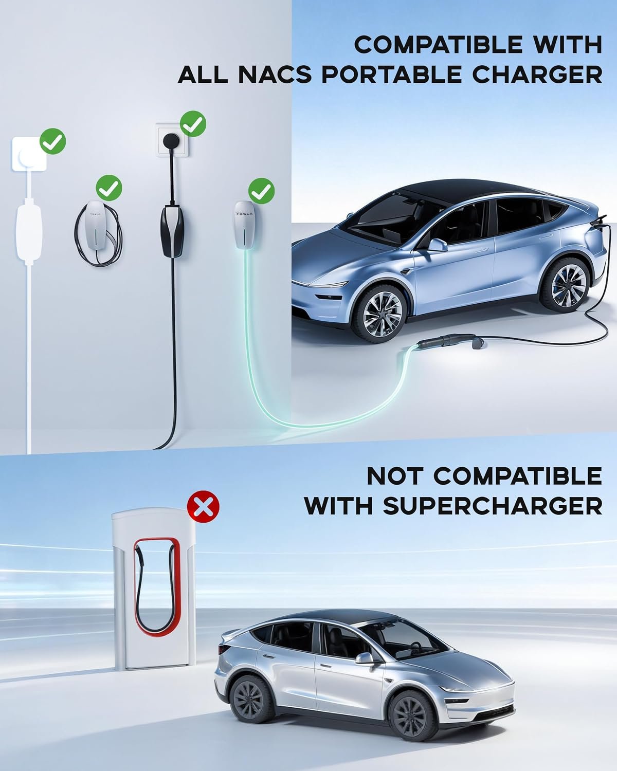 EV Charger Extension Cable for Tesla, 33ft 11kW 50A Extension Cord for NACS Charger Compatible with Model 3/Y/X/S/Cybertruck, with NACS Plug for Level 1 & 2 Tesla Wall Connector - Image 6
