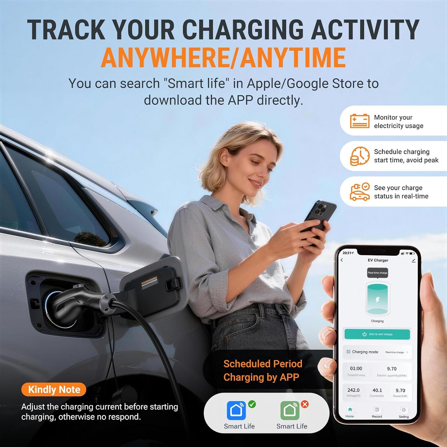 AIMILER Level 2 Electric Vehicle (EV) Charger(WiFi APP/Plug-Play), 48A, 25ft Cable ETL Certified, J1772 Connector EVSE EV Electric Car Charging Stations for Home Level 2 (Black 240V Nema 14-50P) - Image 3