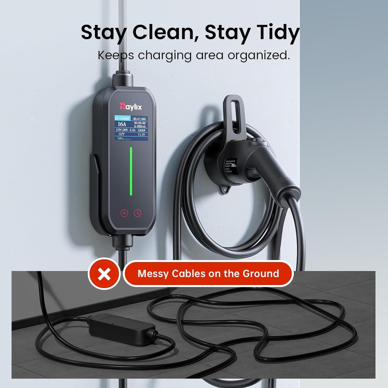 Raylix SAE J1772 Charger Holder Organizer, Wall-Mount EV Charging Cable Dock, Heavy-Duty Military-Grade Material, Durable, Easy Installation, Secure Connector Storage, Clean Garage Solution - Image 2