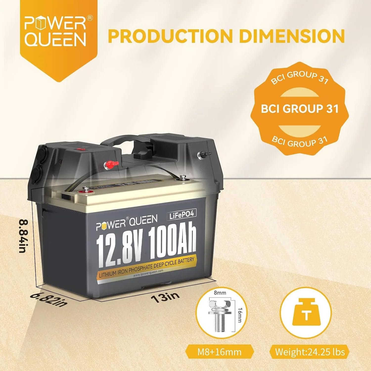 Power Queen LiFePO4 Battery 12V 100Ah, Group 31 Lithium Battery, with 1280Wh Energy and BMS Protection, Up to 15000 Deep Cycles for RV Trailer, Camper Van, Solar Off-Grid - Image 7