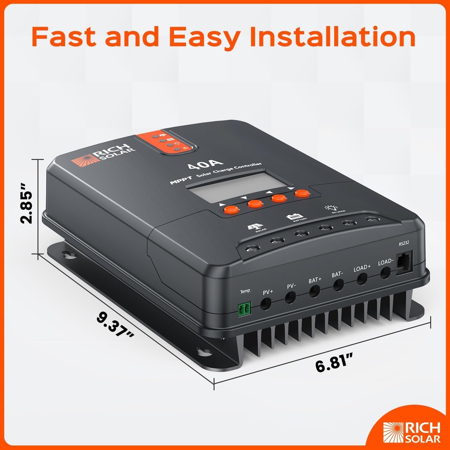 RICH SOLAR 40 Amp 12V/24V DC Input MPPT Solar Charge Controller with LCD Display Solar Panel Regulator for Gel Sealed Flooded and Lithium Battery Negative Ground - Image 2