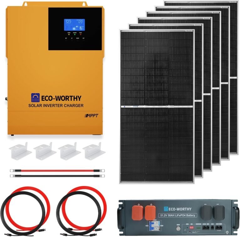 ECO-WORTHY 4.68KWH Solar Power Complete Kit 1200W 48V with Lithium Battery and Inverter for Home: 6pcs 195W N-Type Bifacial Solar Panels + 1pc 48V 50Ah Li-Battery + 3500W Solar Charger Inverter