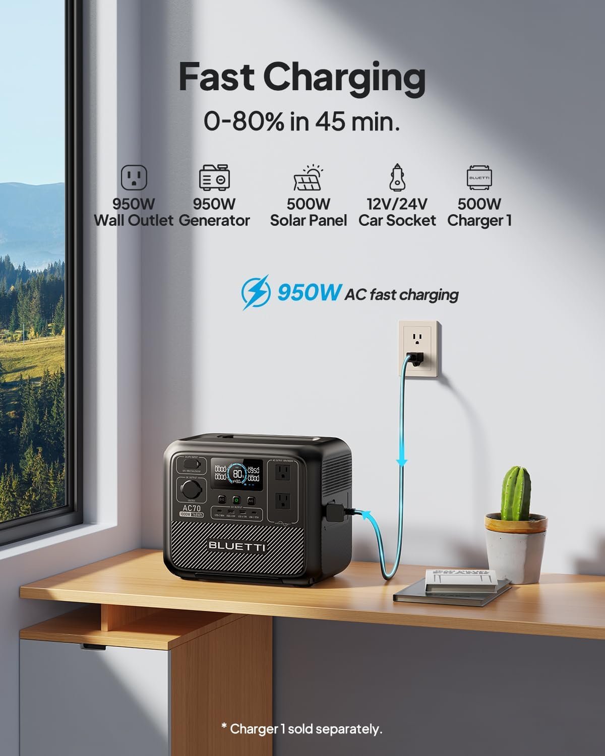 BLUETTI AC70 Portable Power Station 768Wh 1000W LFP Battery Solar Generator | Power Lifting 2000W, 45 Min 0-80% Fast Charging, 20ms UPS, Emergency Backup Power for Blackout, Camping, Outage and Road Trip - Image 4