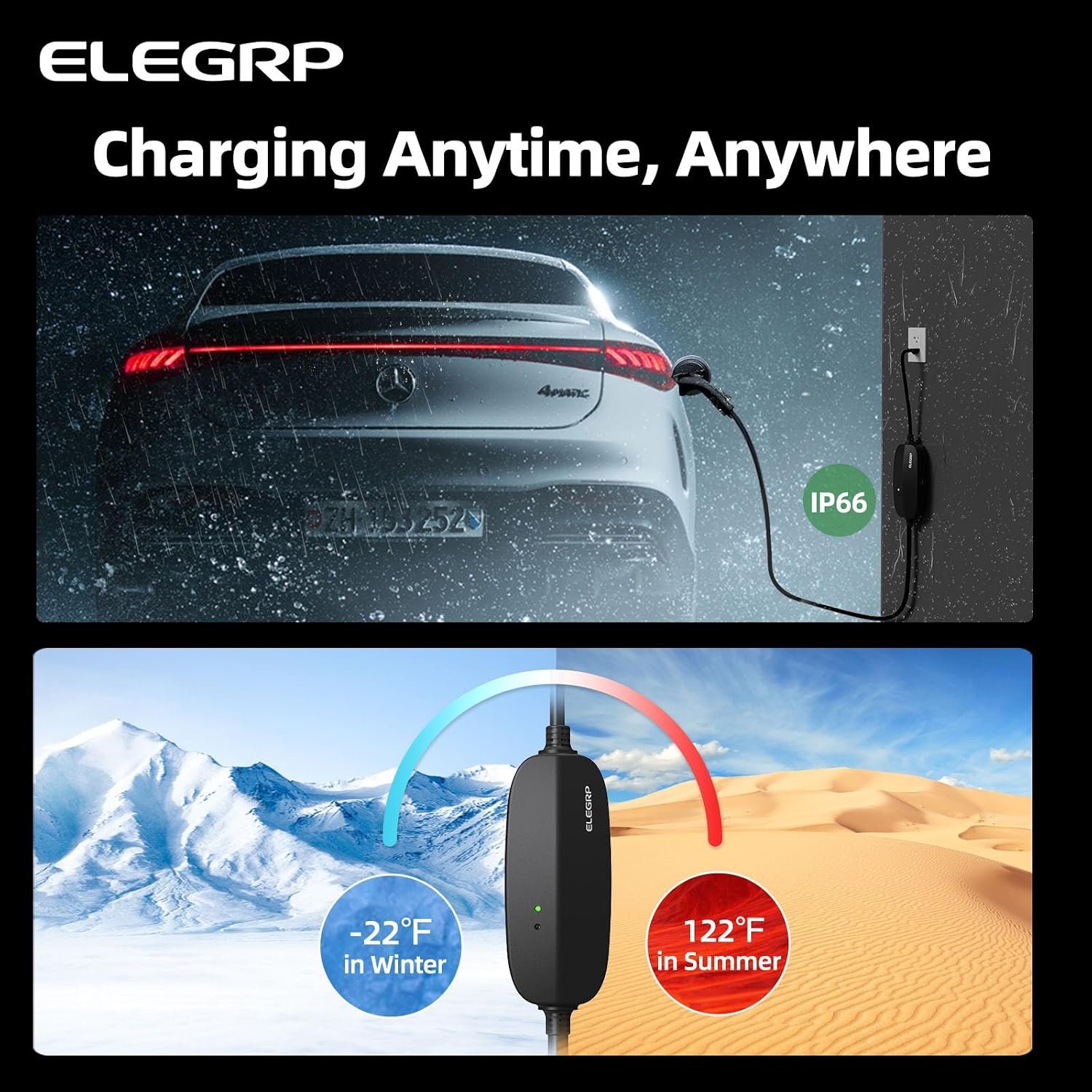ELEGRP Level 1/2 EV Charger, 16 Amp, Portable J1772 Charger, 25FT Cable, NEMA 6-20 & 5-15 Adapter, Electric Car Charger 110V-240V for BEVs PHEVs, PBE & LRC Technology - Image 7