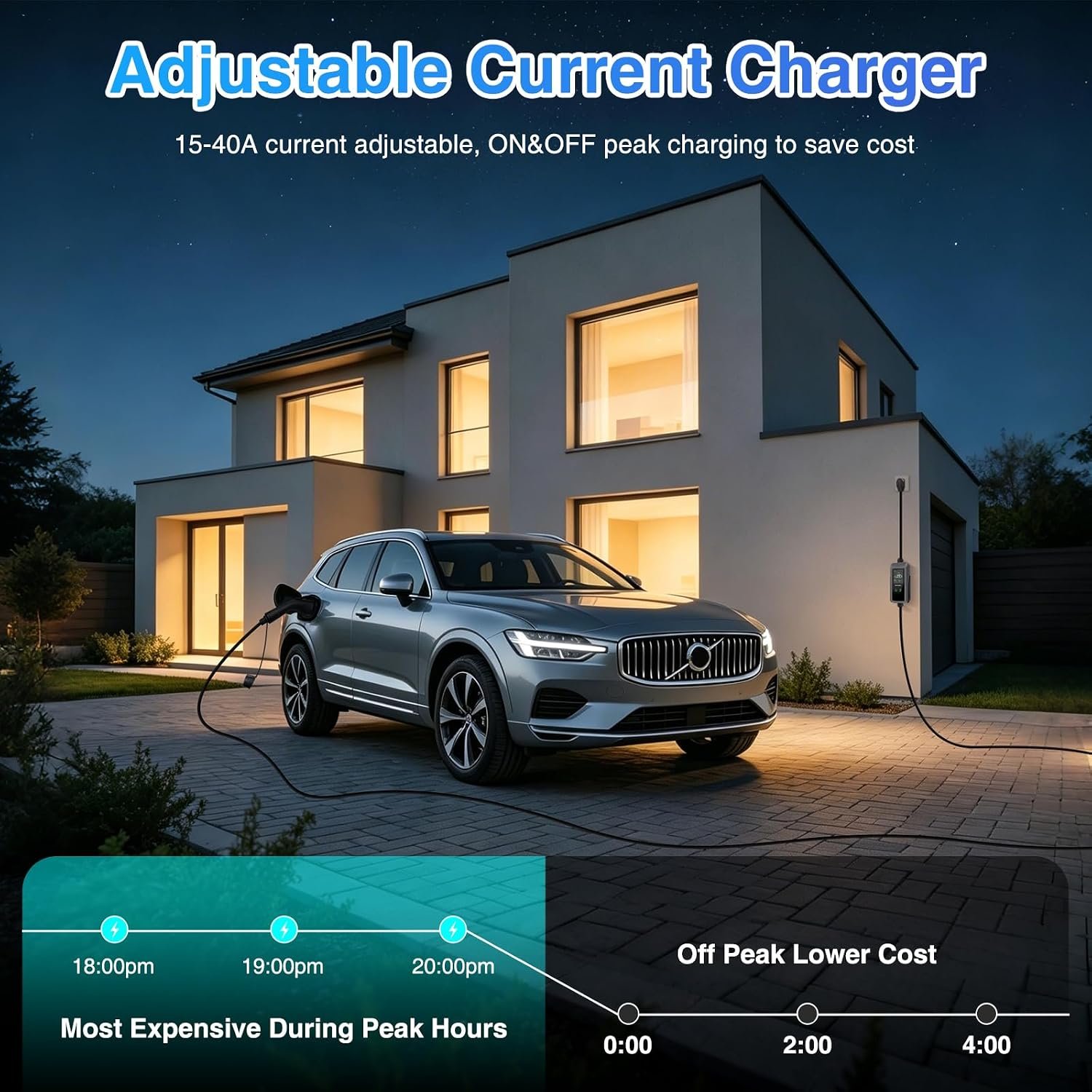 Level 2 EV Charger, 40 Amp 240V 9.6kW, 25ft Cable, LED Display | Portable J1772 Charger EV Car Charging Stations for Home Level 2, NEMA14-50 Plug, Current Adjustable (Tesla Need Adapter) - Image 6