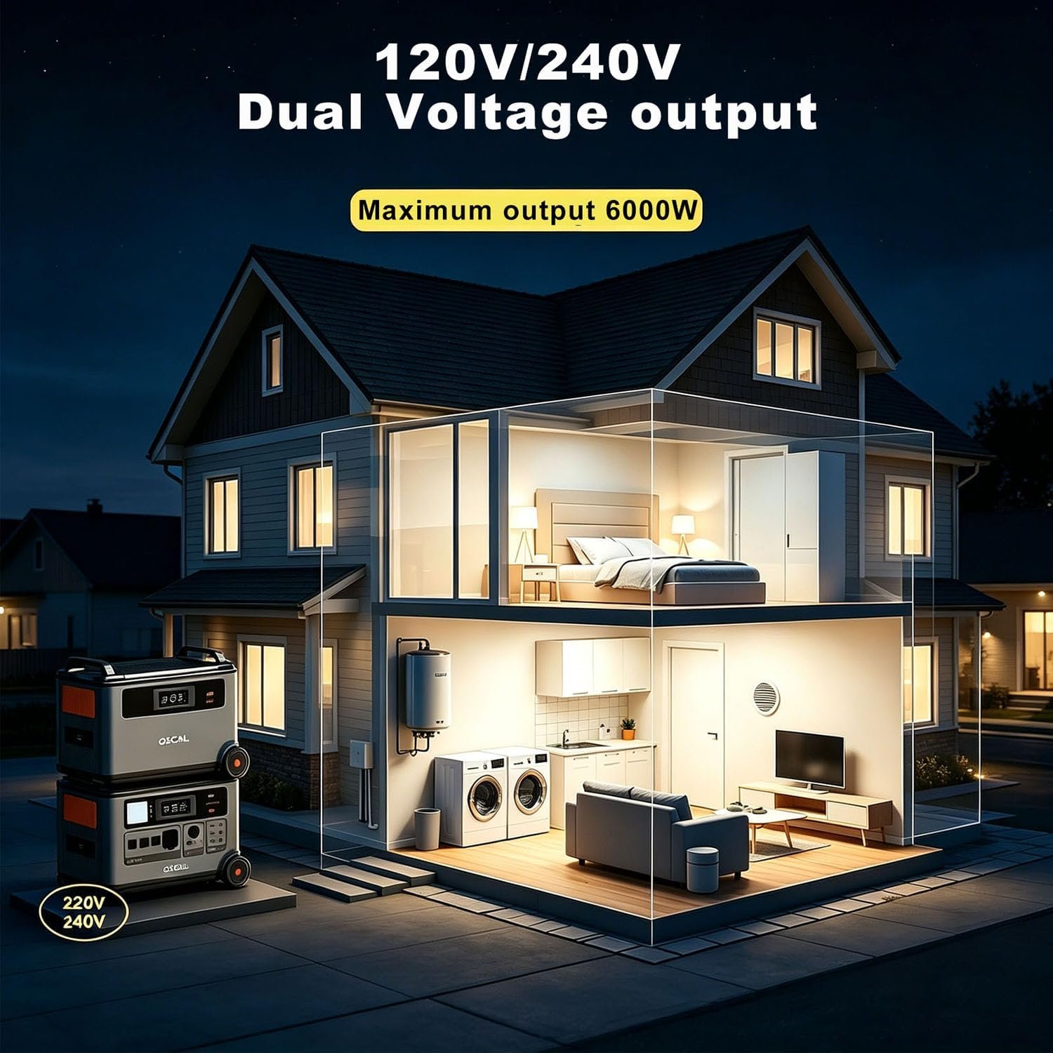 PowerMax 6000 Solar Generator, 120/240V Split Phase Voltage 6000W AC Outlets (9000W Peak), 3600Wh Power Station Expandable to 57.6kWh, Emergency for Home (PowerMax 6000(3600Wh)+200W) - Image 3