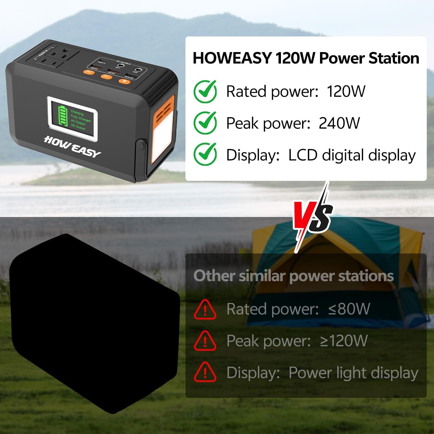 HOWEASY Portable Power Station,120W(240W Peak) Solar Generator | 88Wh Lithium Battery Power with 110V AC Outlet/DC/USB/LED Light for Outdoor Camping Trip Hunting Emergency - Image 8