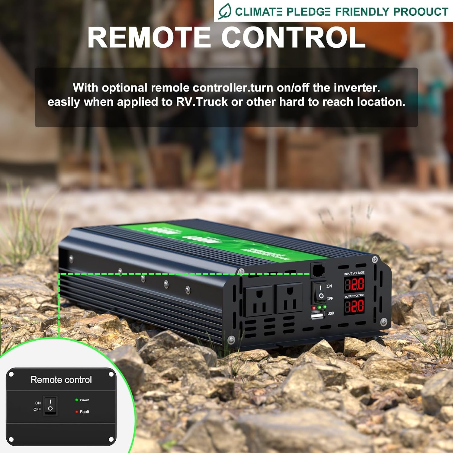 3000W Power Inverter 12V DC to 110V/120V AC Converter, 6000W Peak RV Use | LCD Display & Remote Control, Dual AC Outlets,3.4A USB Port for RV, Truck, Solar System, Emergency Backup, Camping,Off-Grid - Image 3