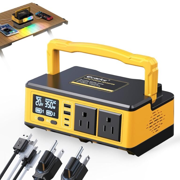 Ecarke 350W Portable Power Inverter Compatible with DeWALT 20V Battery, DC 20V to AC 110V Power Station with 2 AC Outlets, 2 USB, 2 Type-C & RGB LED Light, for Outdoor Emergency Use -Tool Only