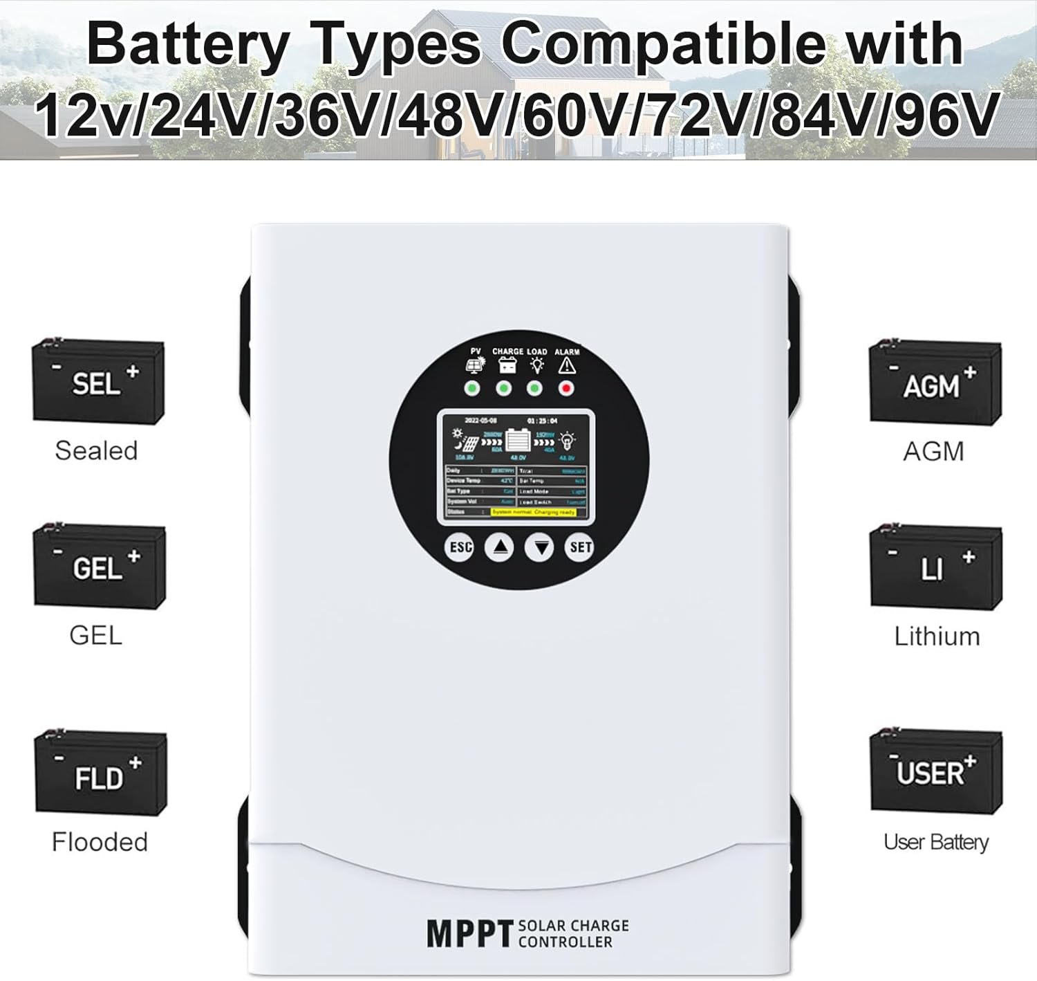 120A MPPT Solar Charge Controller, 12V 24V 36V 48V 60V 72V 84V 96V Battery System Auto , Solar Panel Charge Controller Regulator, LCD Display,Max Input PV 230V for FLD,LiFePO4,SLD,Gel,AGM - Image 4