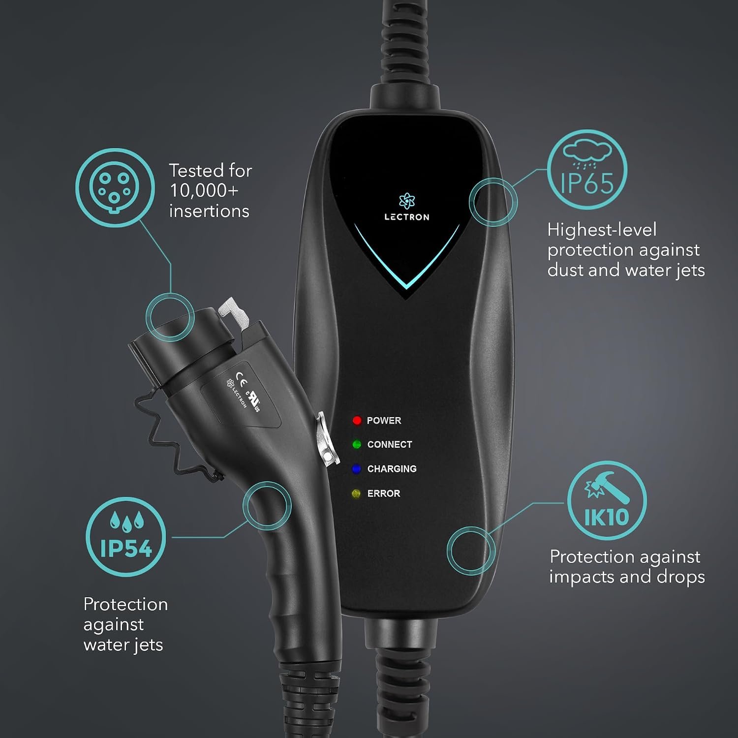 Lectron Level 1 EV Charger - ETL Certified, 110V, 15 Amp, 16 ft Extension Cord & J1772 Cable - Portable Electric Car Charger for J1772 EVs with NEMA 5-15 Plug - Image 5