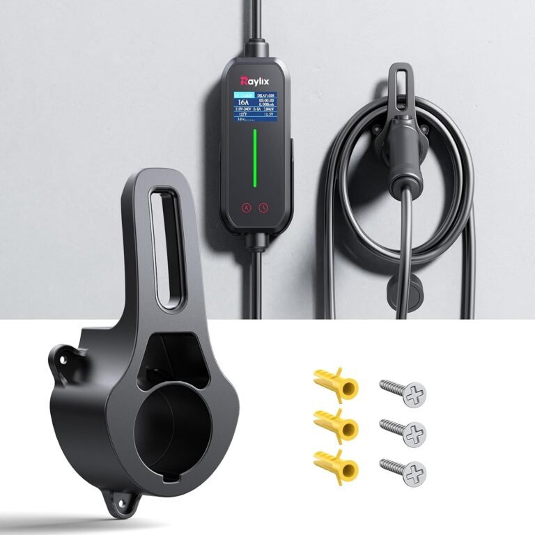 Raylix SAE J1772 Charger Holder Organizer, Wall-Mount EV Charging Cable Dock, Heavy-Duty Military-Grade Material, Durable, Easy Installation, Secure Connector Storage, Clean Garage Solution