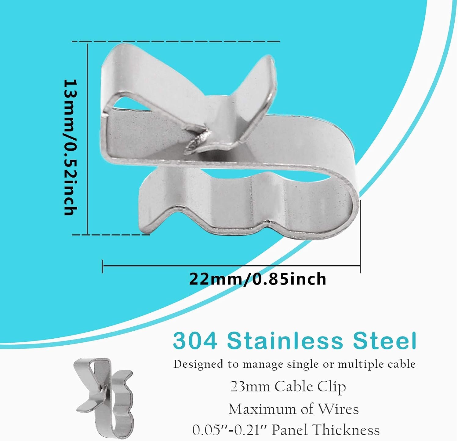 Solar Panel Cable Clips, Stainless Steel, 0.85"/22mm, 60pcs | Trailer Wire Clips - Image 3