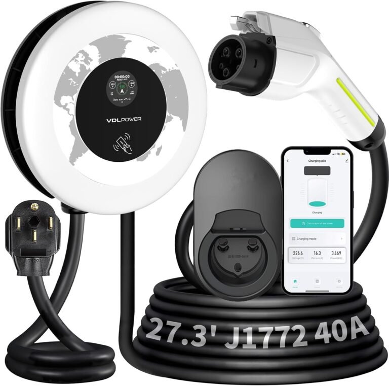 Level 2 EV Charger, 40Amp 9.6KW Fast EV Car Charger, Wall Charging Station for Home with J1772 Connector, 240V NEMA 14-50 Plug-WiFi & APP Enabled, EC41 White