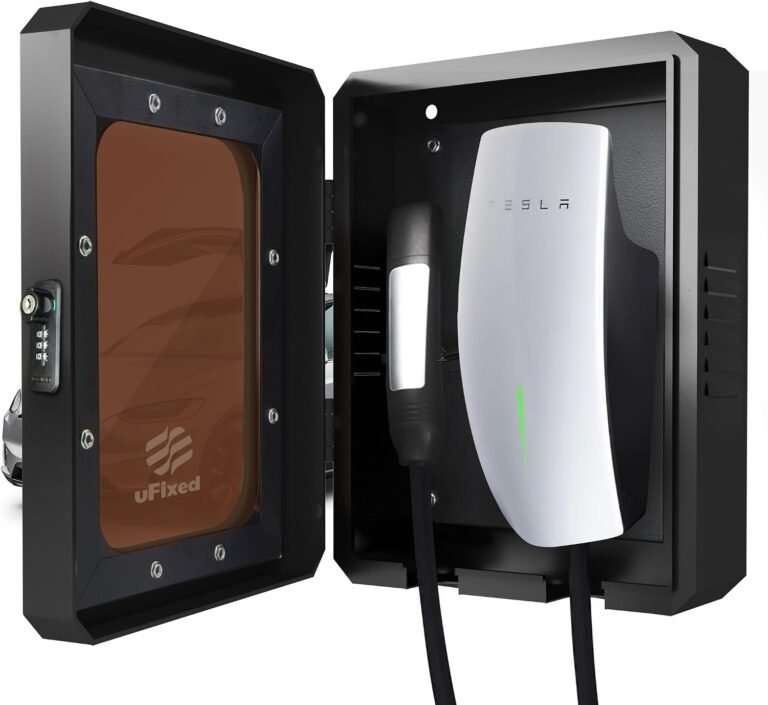 Outdoor EV Charger Enclosure with Lock, Weatherproof Metal Wall Box for Tesla Wall Connector and ChargePoint Charger, Visible Window, Easy Installation, Black